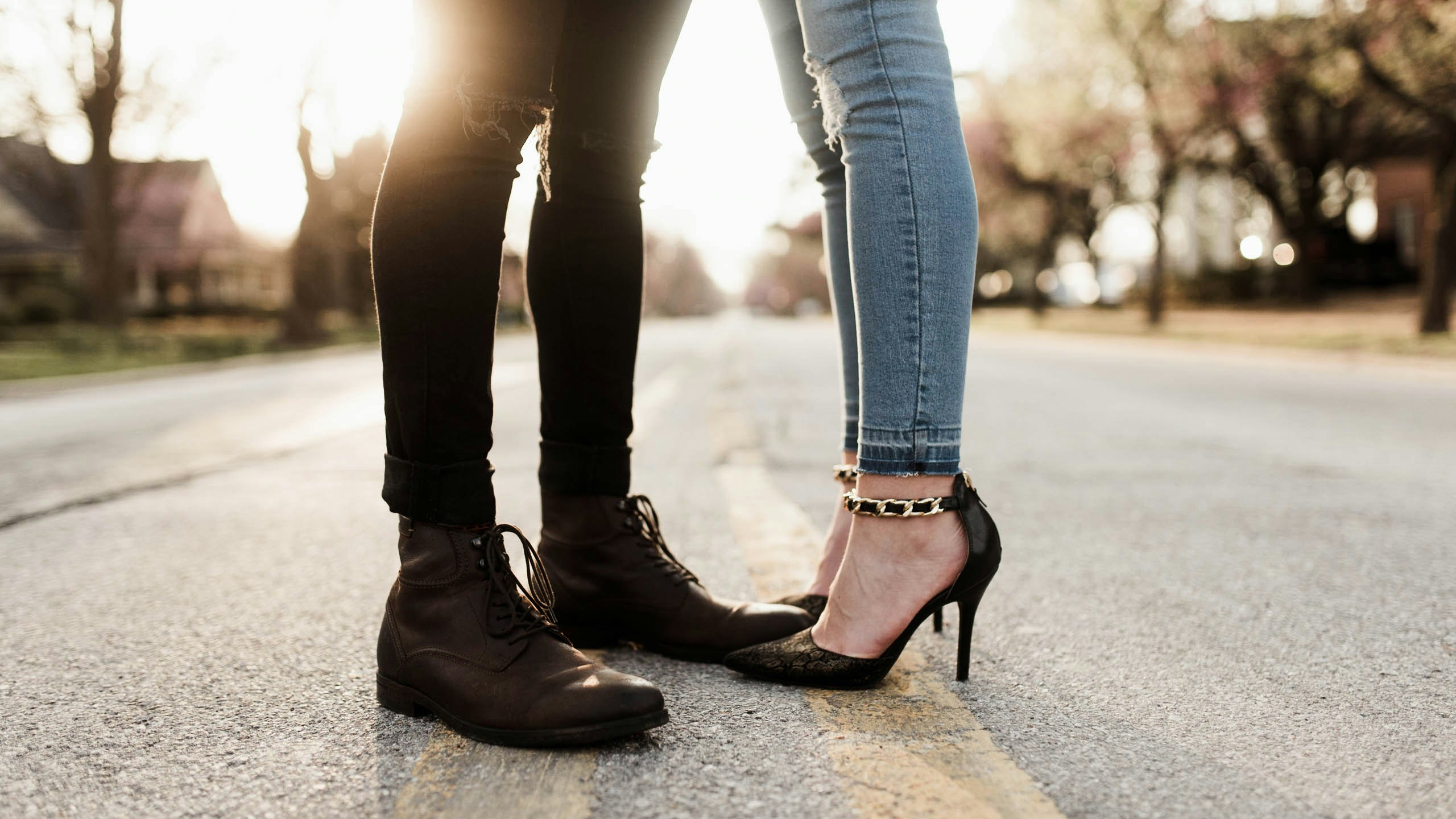 worm's eye view photography of man and woman facing each other